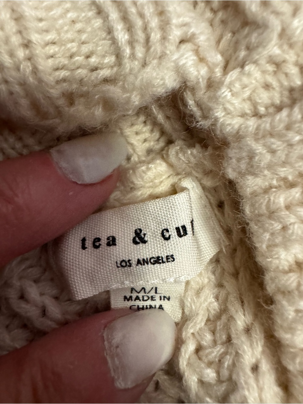 Tea n Cup Cream Off-Shoulder Ribbed Cold-Shoulder Sweater